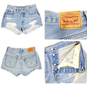 Levi’s 501 Original High Rise Button Fly Distressed Denim Jean Shorts Light Wash